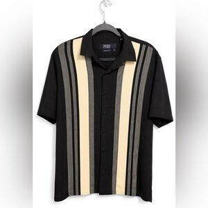 Nat Nast- 100% Silk Men’s Button-Down Shirt. Black and Tan Stripe, Size L